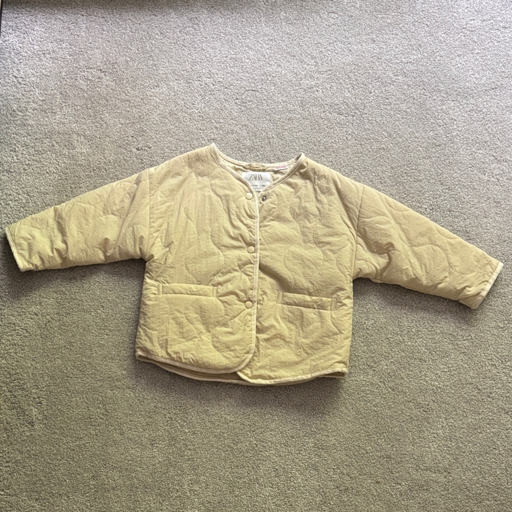 Zara Kids Light Tan Quilted Jacket - size 3/4T